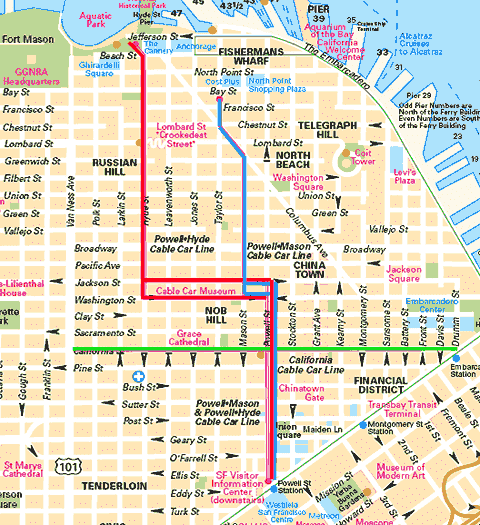 Mapa tramvají v San Franciscu