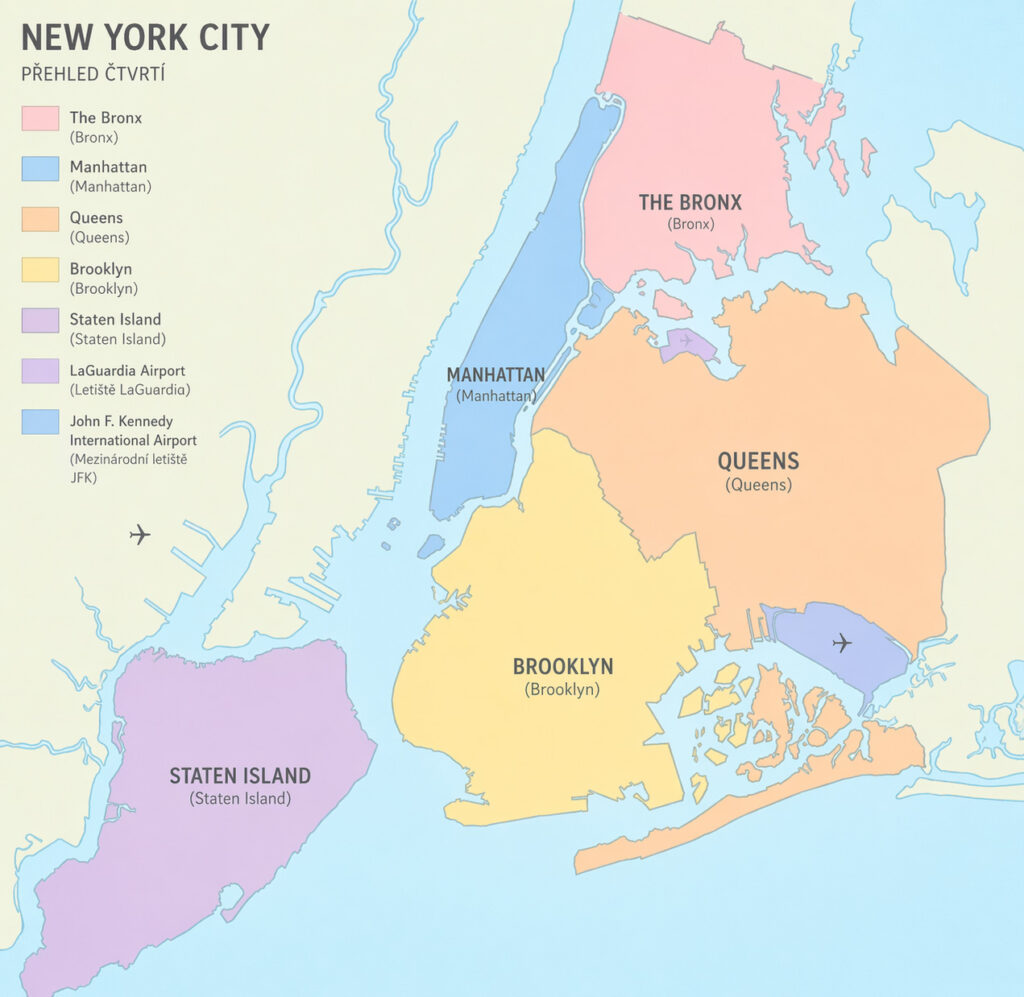 Čtvrti New York City - Manhattan, The Bronx, Queens, Brooklyn, Staten Island